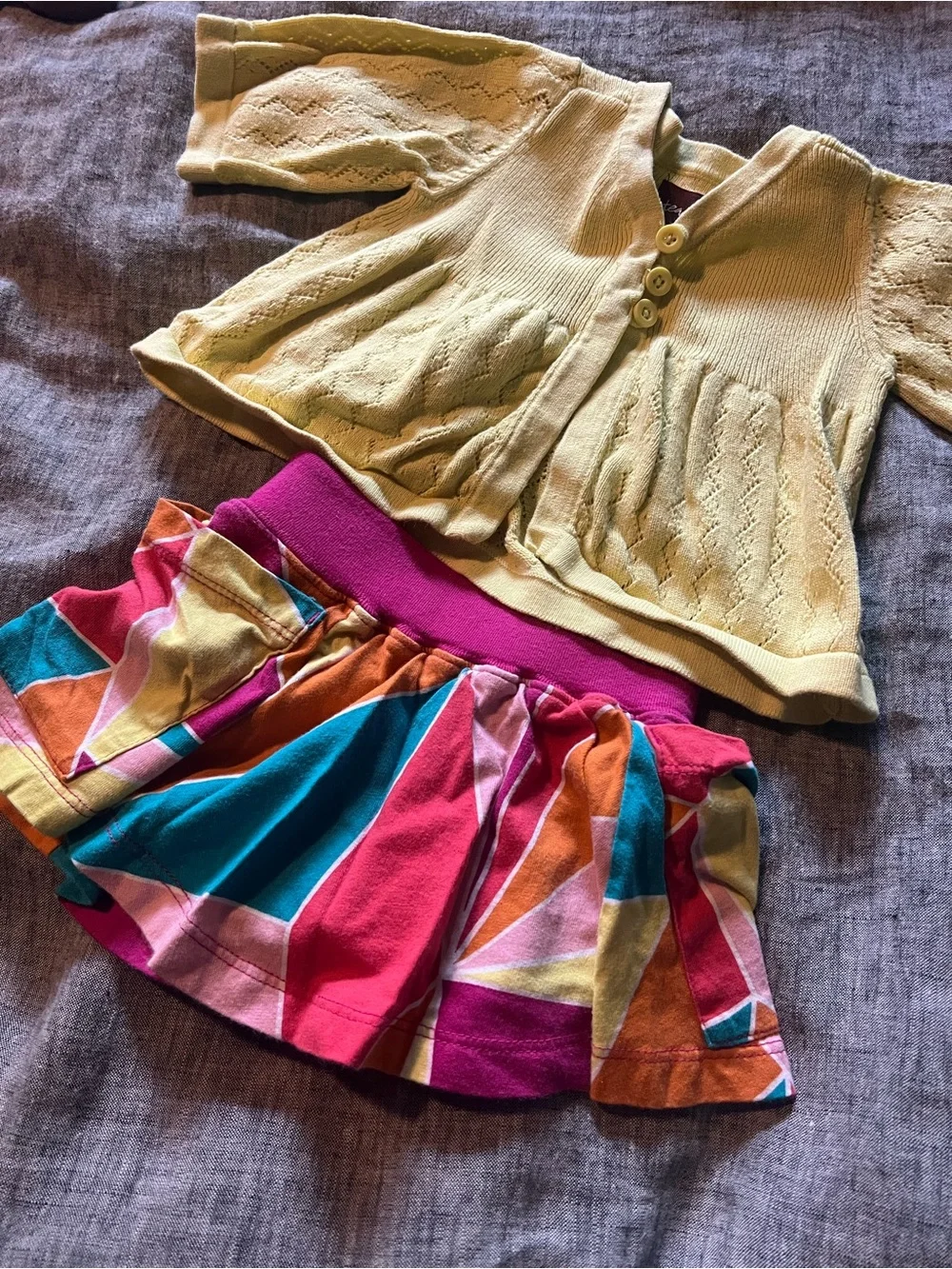 Children's chartreuse Knit Cardigan & Multicolor Stripe Skirt Set - Tea Coll